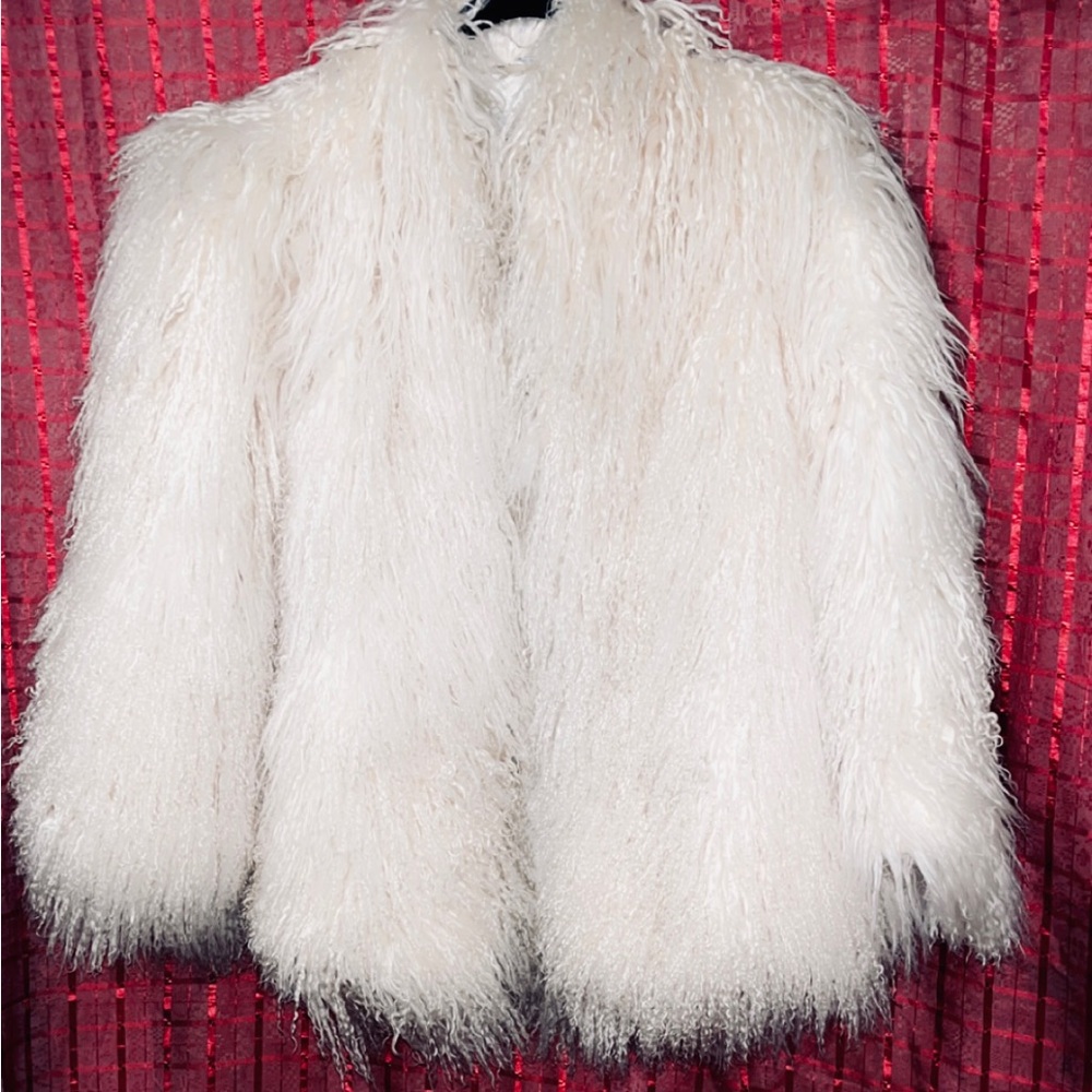 Vintage Cream Authentic Tibet Lamb Fur Oversized Collared Fur Coat